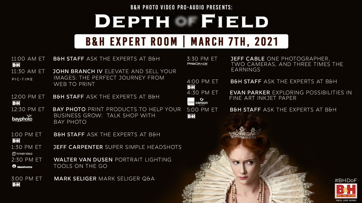 Finally, be sure to check out the B&amp;H Expert Room in the #BHDoF virtual trade show which is full of education and a special appearance from keynote speaker Mark Seliger!

Join us here: bhpho.to/BHDoF2021Trade…