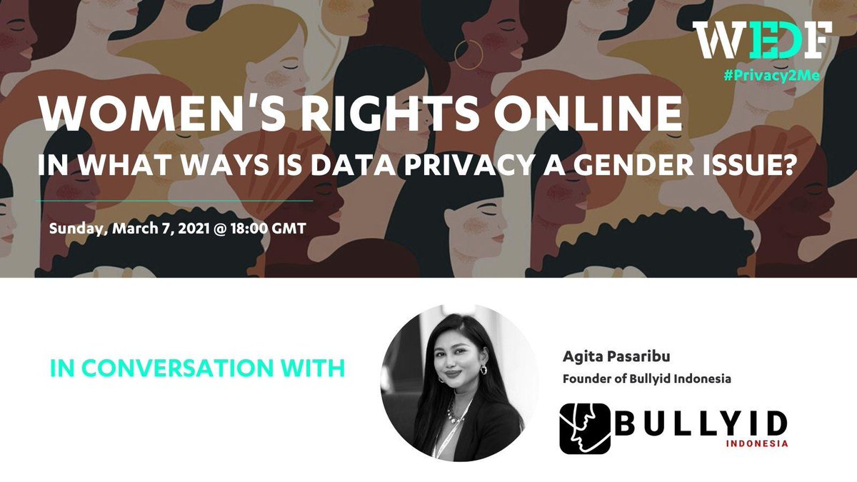 WEDF_forum's tweet photo. From online sexual violence &amp; revenge porn to the gender digital divide, the prevalence of online harassment &amp; violence against women leads to violations of #Womenrights

How can we protect these rights?

Join us TODAY at 18:00 GMT on @WEDF_forum 

#privacy2me #WomensHistoryMonth https://t.co/aVwKT08nBp