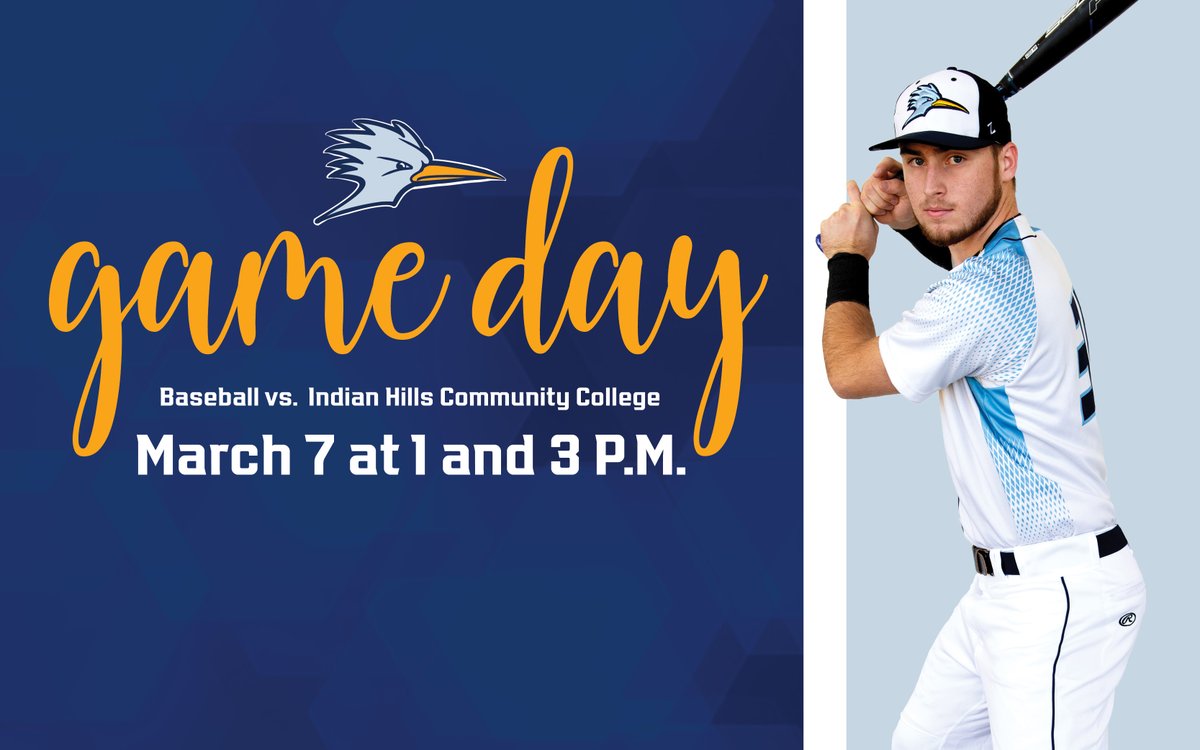 It's another GAME DAY for our baseball team!⚾ Wish them good luck as they take on Indian Hills CC at 1 and 3 p.m. Wear a mask and come out to Liberty Park to watch them in person! Go Roadrunners!⚾