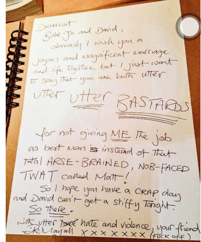 Happy birthday Rik Mayall. I adored him, Sadly missed. This is a letter he sent to a friend for their wedding.  