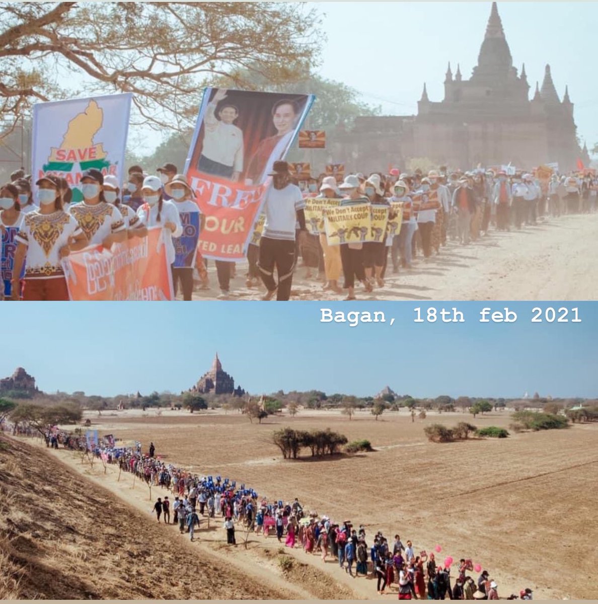 poemamhethar's tweet photo. BAGAN , a #UNESCO world heritage site, is the place we treasure &amp; Myanmar’s pride. Using live ammunition there intentionally to hurt our people is totally inappropriate &amp; unacceptable. It is such a discourtesy. We condemn this action. #WhatsHappeningInMyanmar #Mar7Coup https://t.co/qUAOrt8TvJ