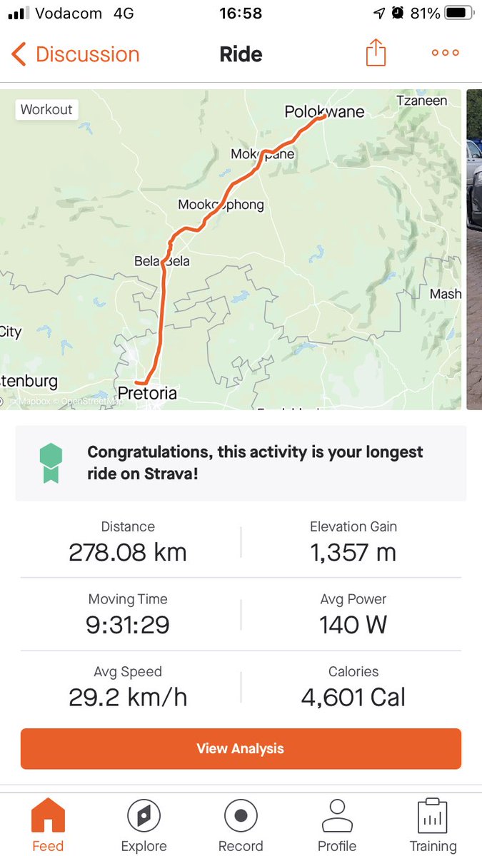 ndavher's tweet photo. Yesterday I joined a group of 60 cyclists from Pretoria (organised by Soshanguve Cycling Club) to ride 278 km to Polokwane. It was an epic ride, the longest I have ever done on a single ride. #CyclingWithTumiSole https://t.co/Epk2COo24m