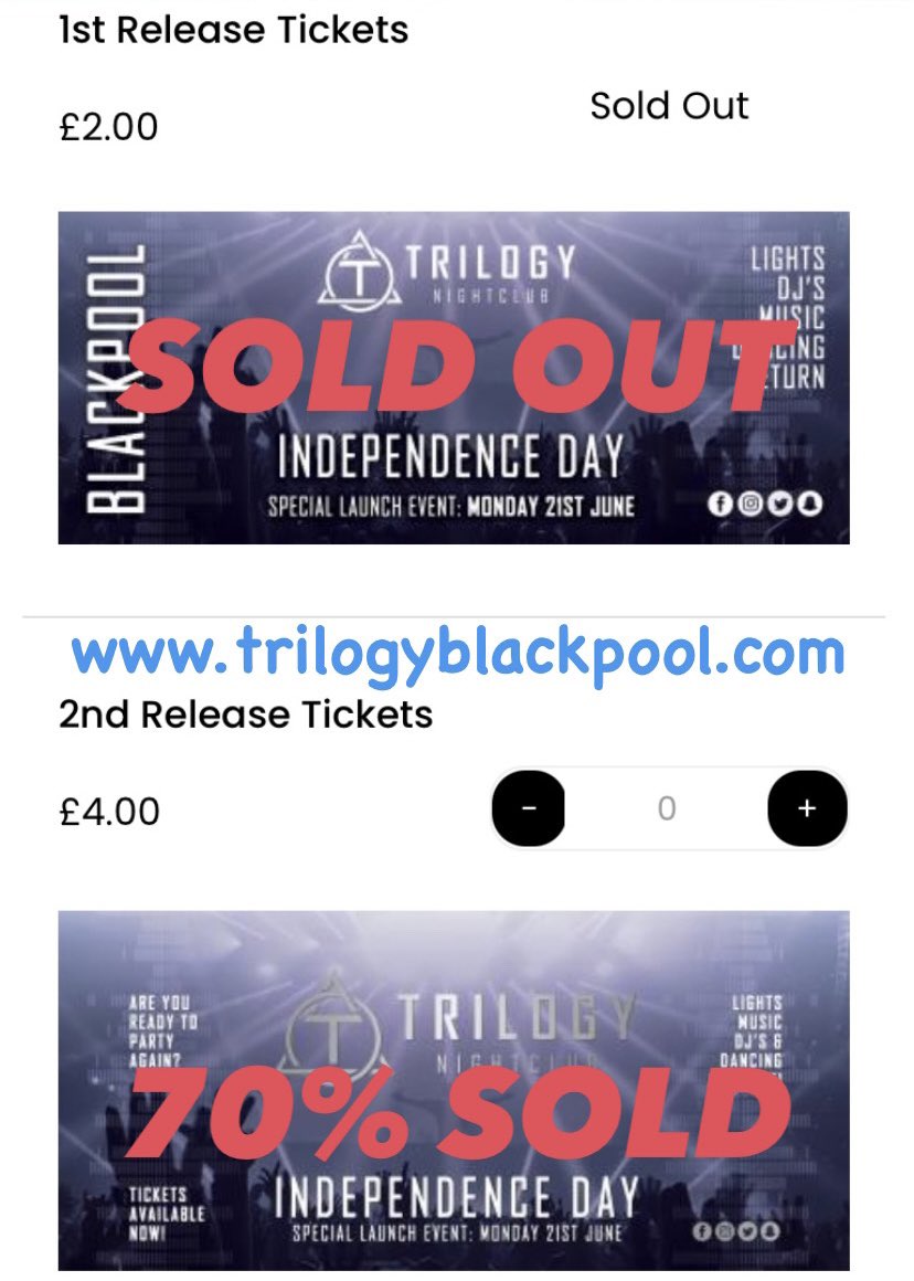 Ticket update.....🎟🎟🎟
Checked the tickets this morning &amp; wow!! 2nd release is almost sold out 👍 
Head over to trilogyblackpool.com to save your place at the BIGGEST party of 2021! #trilogy #Blackpool