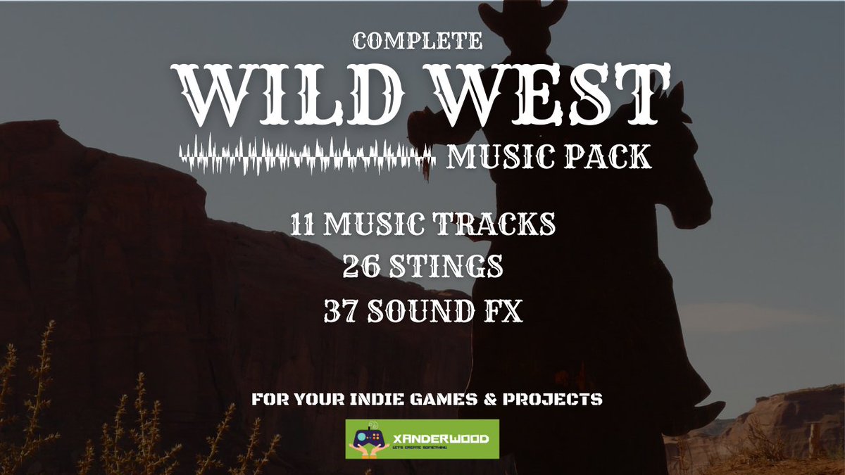 Just created a complete sound pack. (music, stings and FX)

Useful if you're making a wild west style game... otherwise, probably not that useful. See what's incuded: xanderwood.itch.io/complete-weste…
🤠🐎🐴🏹🤠
#gamedev #gamemusic #indiegame #gameassets #musicdev #wildwest #cowboymusic
