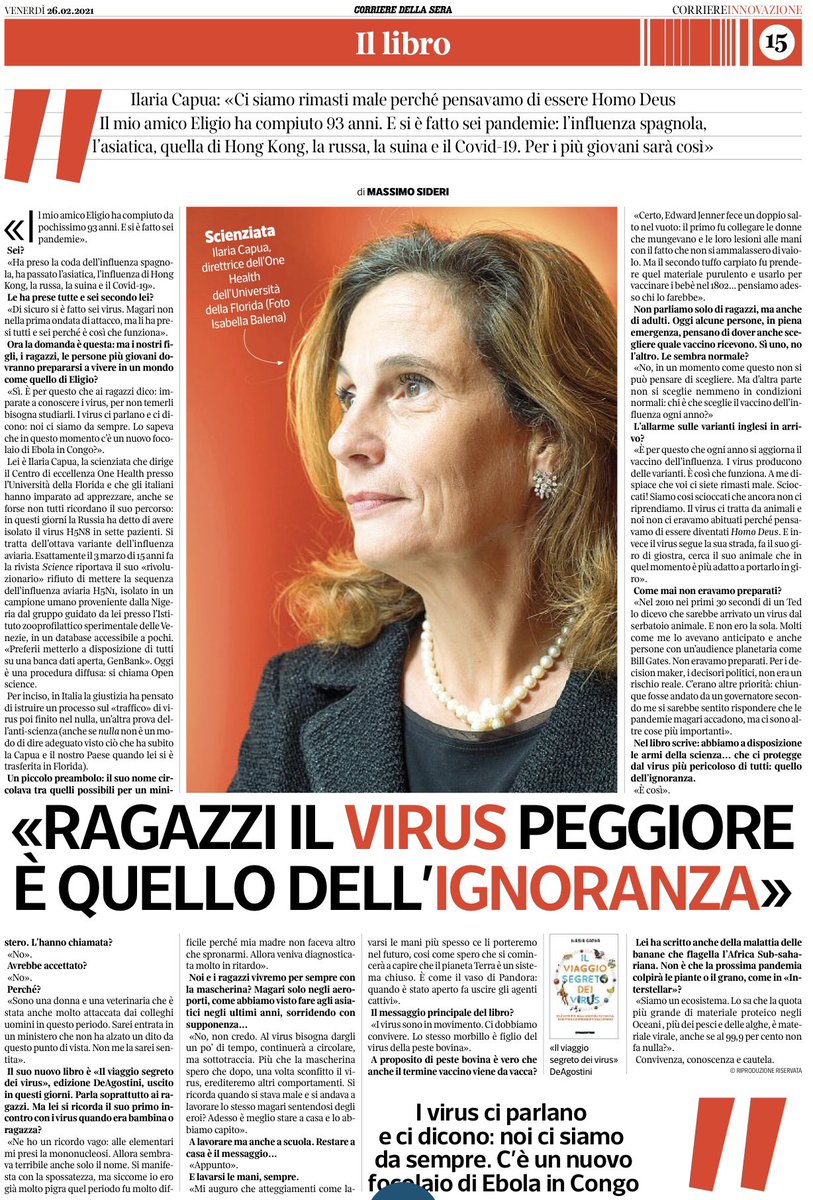 gdt62's tweet photo. .@ilariacapua “il #virus peggiore è quello dell’ignoranza” nell’intervista di @massimosideri via @CorInnovazione @Corriere https://t.co/CWTGysslJM