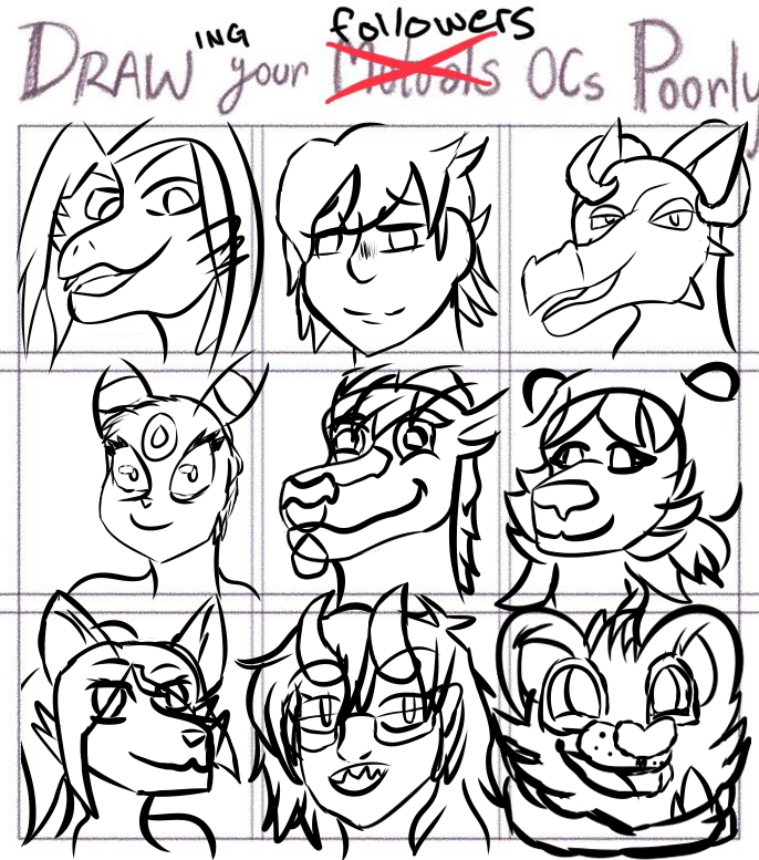 Here they are! Hope I didn't do them too bad of an injustice. X3 @Baeziken @KureyaAburame @Ashmore1992 @MeemaUmbreon @Lospy_ @BigLionPup @BlackMageMavvy @Straw_Hat_Robin @LunarPandaa May do another one of these too since it was fun so keep an eye out! #art #doodles