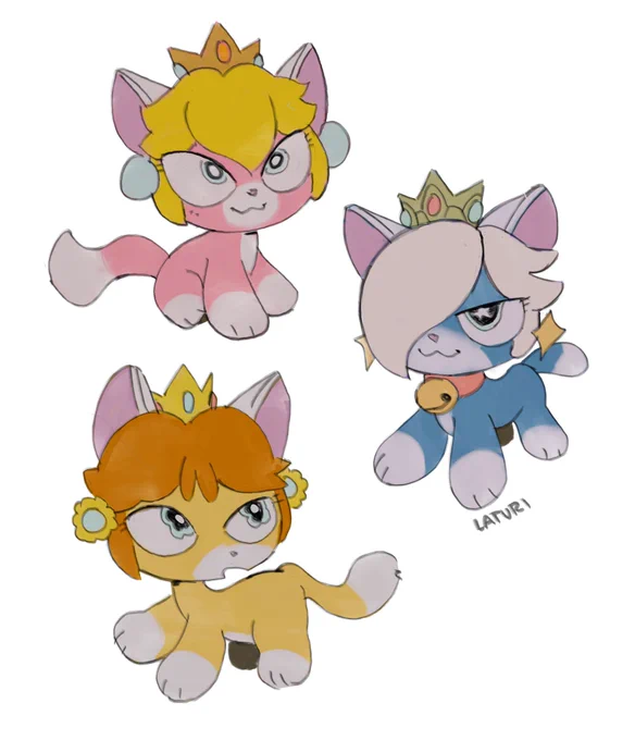 Today's cursed content: super mario princesses' catsuits but they're lps cats 