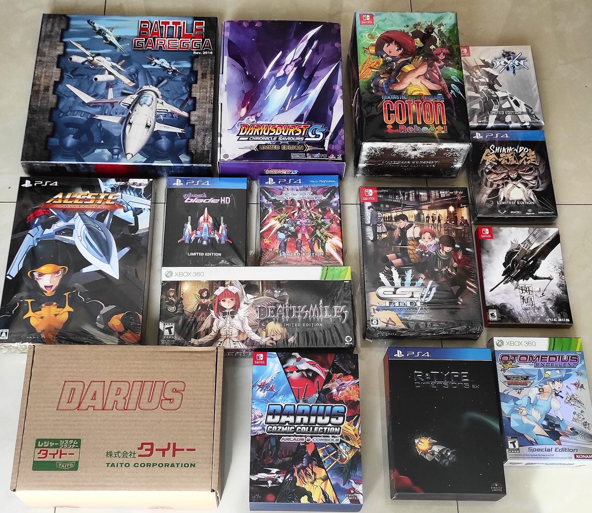 defthead's tweet photo. Some of the latest Shmups Limited Editions for the #weekofshmups
_
#shmups #shmup #limitededition #retrocollective #retroconsole #battlegarega #dariusburst #dariusburst_cs #cottonreboot #otomediusexcellent #otomedius #rxnraijin #shikhondo #ikaruga #esprade #rtype #faststriker https://t.co/DWCVMNksb5