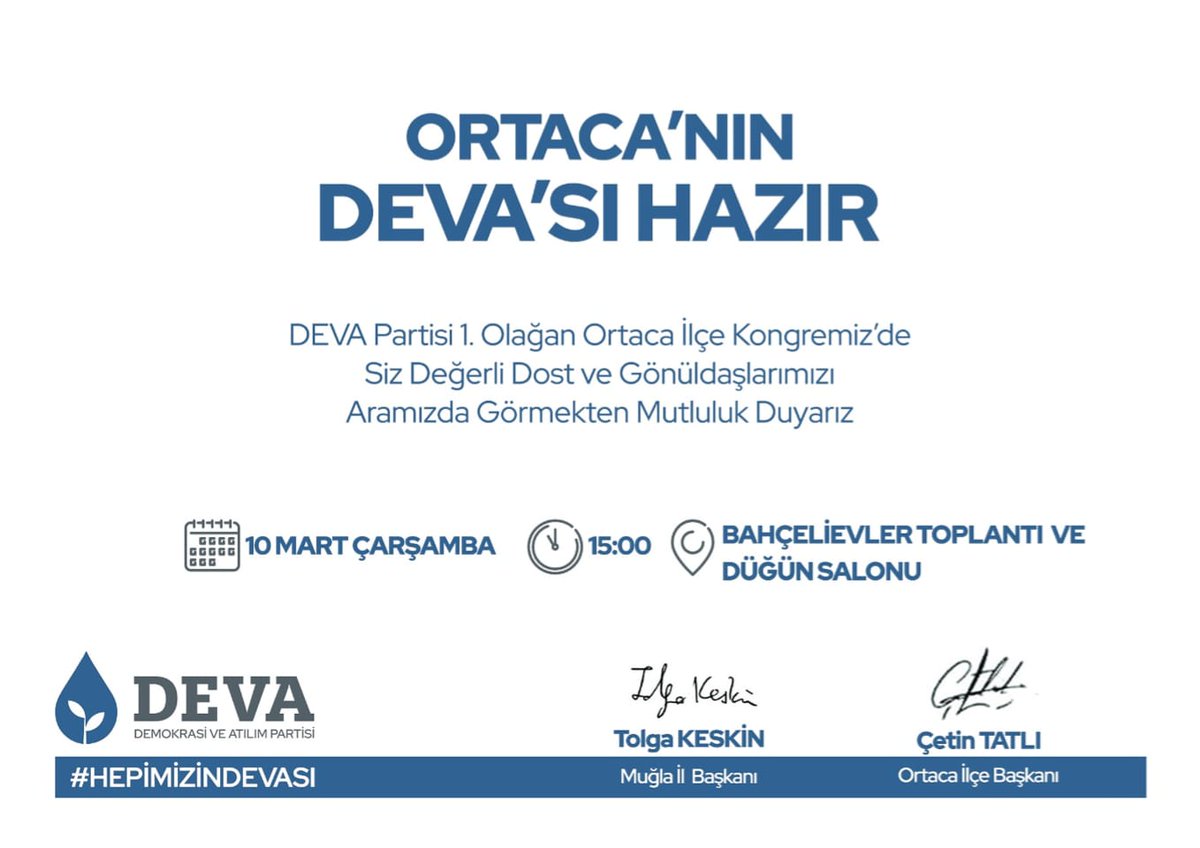 #OrtacanınDEVAsıHazır

<a href="/alibabacan/">Ali Babacan</a>
<a href="/devapartisi/">DEVA Partisi</a>
<a href="/mugladeva/">DEVA Partisi Muğla İl Başkanlığı</a>
<a href="/DevaFethiye/">Deva Partisi Fethiye İlçe Başkanlığı</a>
<a href="/devaortaca/">Deva Partisi Ortaca İlçe Başkanlığı</a>