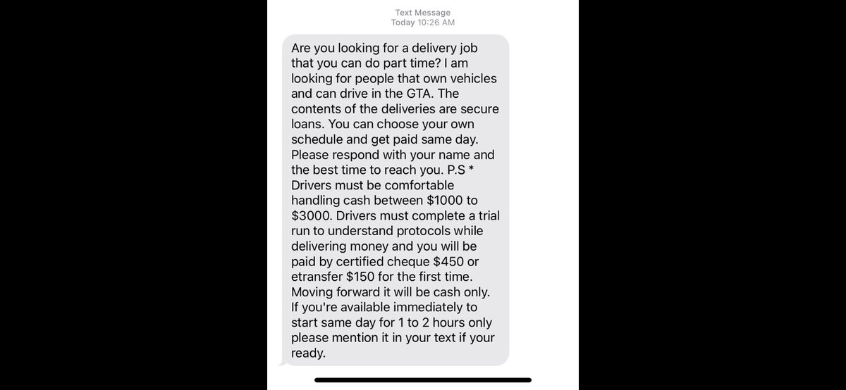 Please; whatever you do today; do not respond to this message.  This is a #FRAUD.  You will also be asked to commit frauds through a cheque cashing scam.  Not only will you commit acts of fraud; the “salary” will be clawed back by the bank and you will be on the hook for every $.