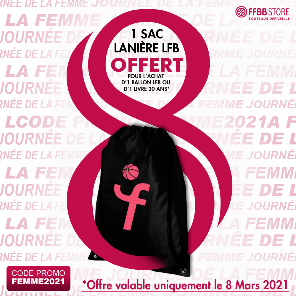 ffbasketball's tweet photo. Ce 8 mars à l'occasion de la #journeeinternationaledelafemme le #FFBBStore vous offre un sac @basketlfb pour l'achat d'un ballon ou d'un livre 20 ans #LFB.

Profitez de cette offre, le lundi 8 mars, avec le code promo : FEMME2021
👉 https://t.co/hytv9Q2LBP https://t.co/r14tVGKm2Y