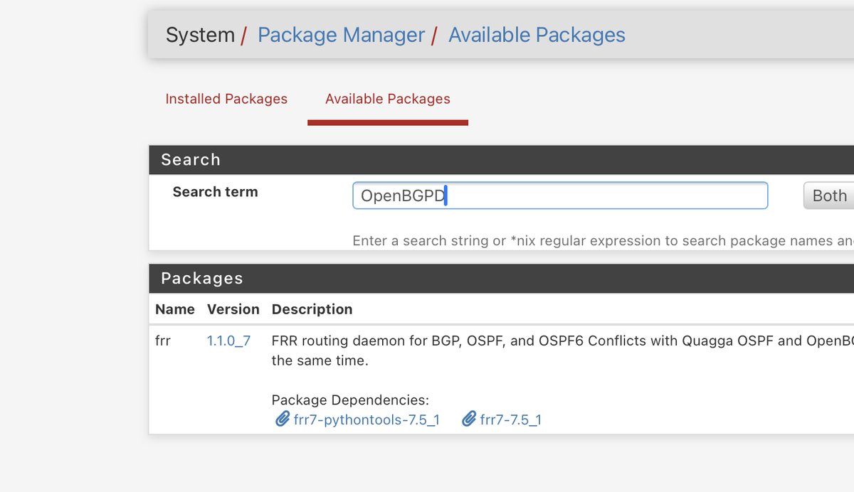 hexa2k9's tweet photo. Hey @pfsense, any idea why I cannot find/install the OpenBGPD package in pfSense CE 2.5.0? https://t.co/fgQ20sLIFt