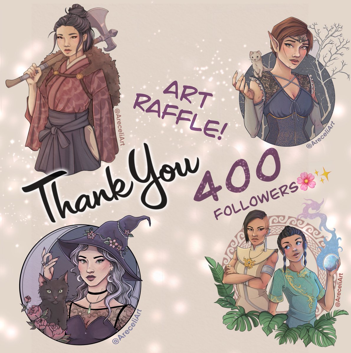 AreceliArt's tweet photo. ART GIVEAWAY! 💕✨
Thank you for 400 followers!🥳✨
I'm going to do a character bust raffle! 🥰
To enter:
🌸 Be following me on Twitter
🌸 Retweet this post!
🌸 Comment the name of the OC you would want drawn!
I will pick a winner at random on Friday 12th March (5pm GMT) https://t.co/jM9cIAvbBG
