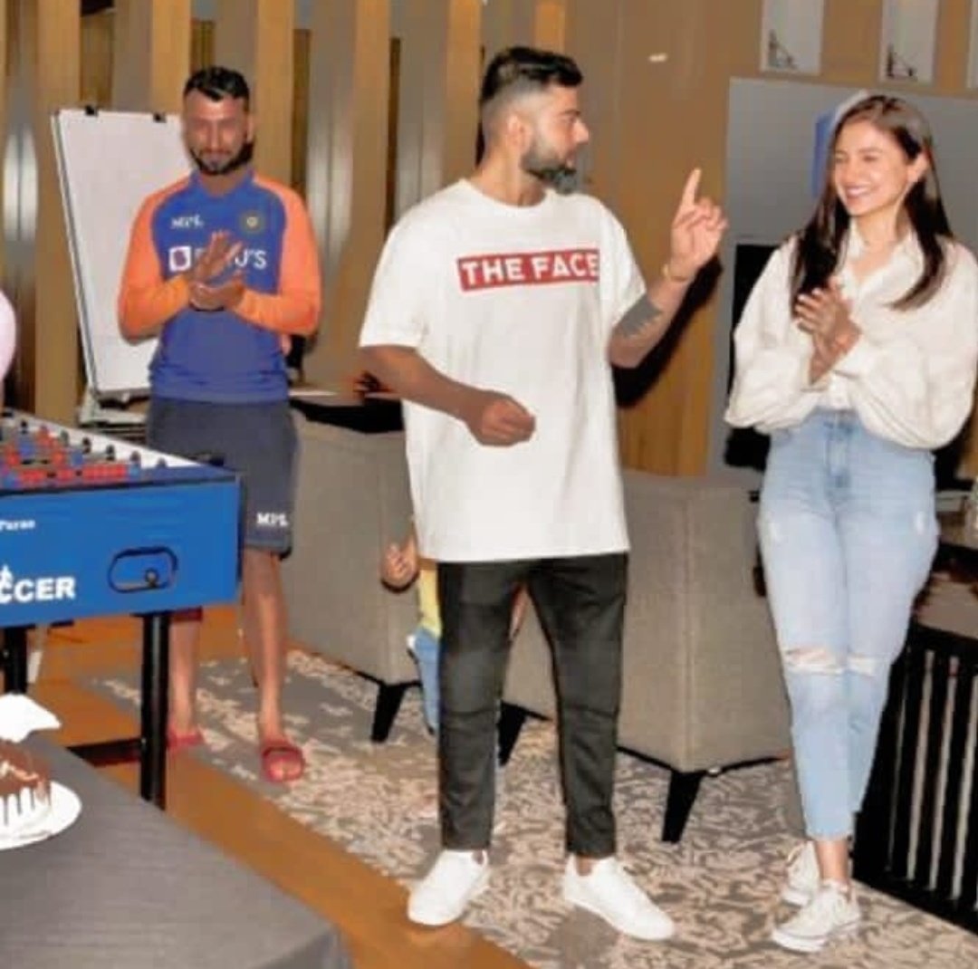 mufaddal_vohra's tweet photo. Virat Kohli, his wife and few other Indian cricketers at Wriddhiman Saha's son birthday yesterday. https://t.co/WYbtmIj6Q0