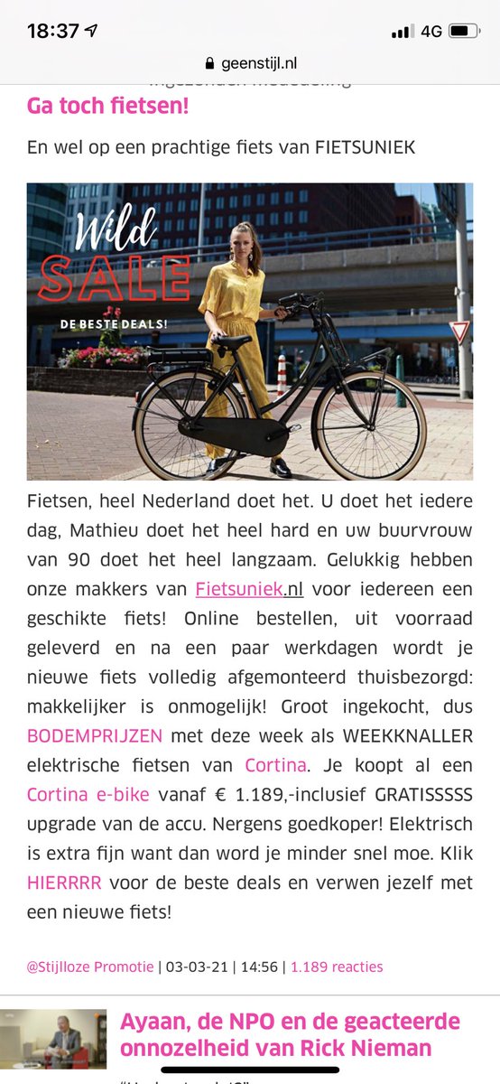 fietsuniek's tweet photo. Unieke actie met ⁦@geenstijl⁩ https://t.co/xSq5Ib0Vfp