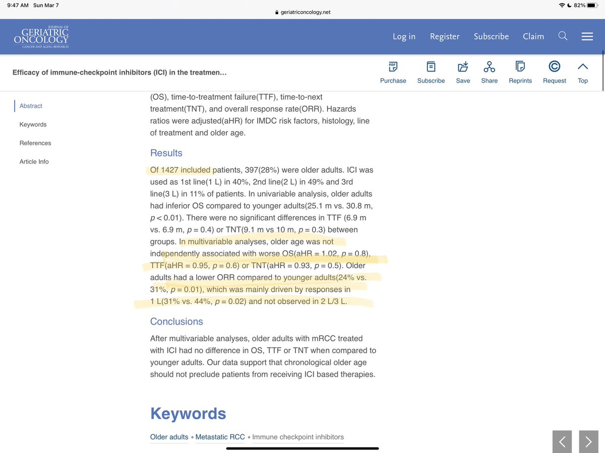 Sumanta K. Pal, MD, FASCO (@montypal) on Twitter photo For my colleagues in #GeriOnc, nice article led by <a href="/DVAraujoMD/">Daniel V. Araujo</a> & <a href="/ShaanDudani/">Shaan Dudani</a> looking at age & outcome w ICIs in #kidneycancer. The <a href="/IMDConline/">IMDC</a> strikes again (thx <a href="/DrDanielHeng/">Daniel Heng</a> <a href="/DrChoueiri/">Toni Choueiri, MD</a>) suggesting no diff in OS based on age; RR diff in 1L intriguing? For my colleagues in #GeriOnc, nice article led by <a href="/DVAraujoMD/">Daniel V. Araujo</a> & <a href="/ShaanDudani/">Shaan Dudani</a> looking at age & outcome w ICIs in #kidneycancer. The <a href="/IMDConline/">IMDC</a> strikes again (thx <a href="/DrDanielHeng/">Daniel Heng</a> <a href="/DrChoueiri/">Toni Choueiri, MD</a>) suggesting no diff in OS based on age; RR diff in 1L intriguing?