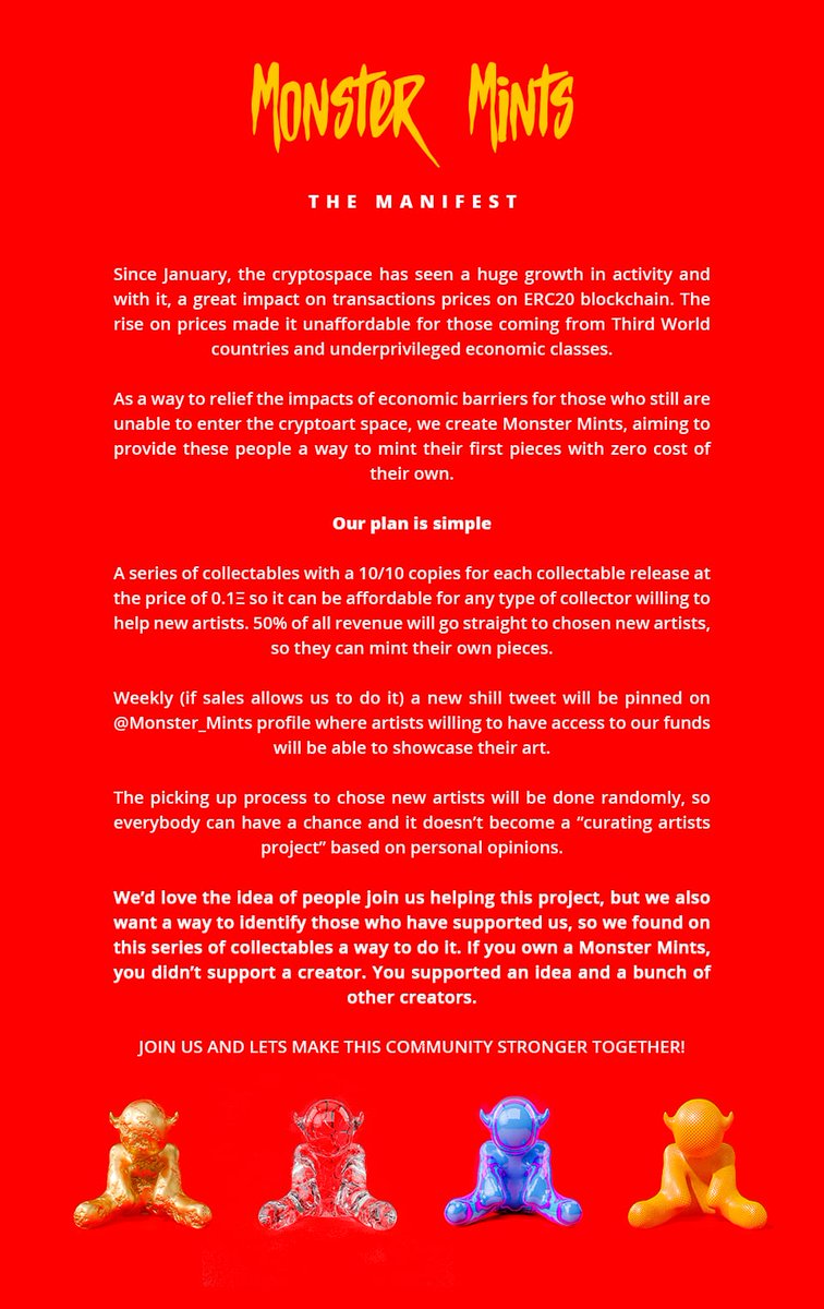 Monster_Mints's tweet photo. Hi yall! We are close to start the project! This week we will be minting our first MonsterMints and we want to make sure everybody can get an idea about what the project is all about.

Spread the word and lets make the community stronger together! https://t.co/RstSqjURLg