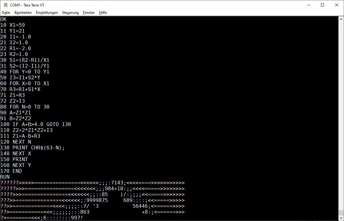 masterhit's tweet photo. #kim1 #mandelbrot #65o2 #mos6502 #msbasic #basic #I977 @LiuGN @JohnKennedyMSFT https://t.co/E1UPJX59kv