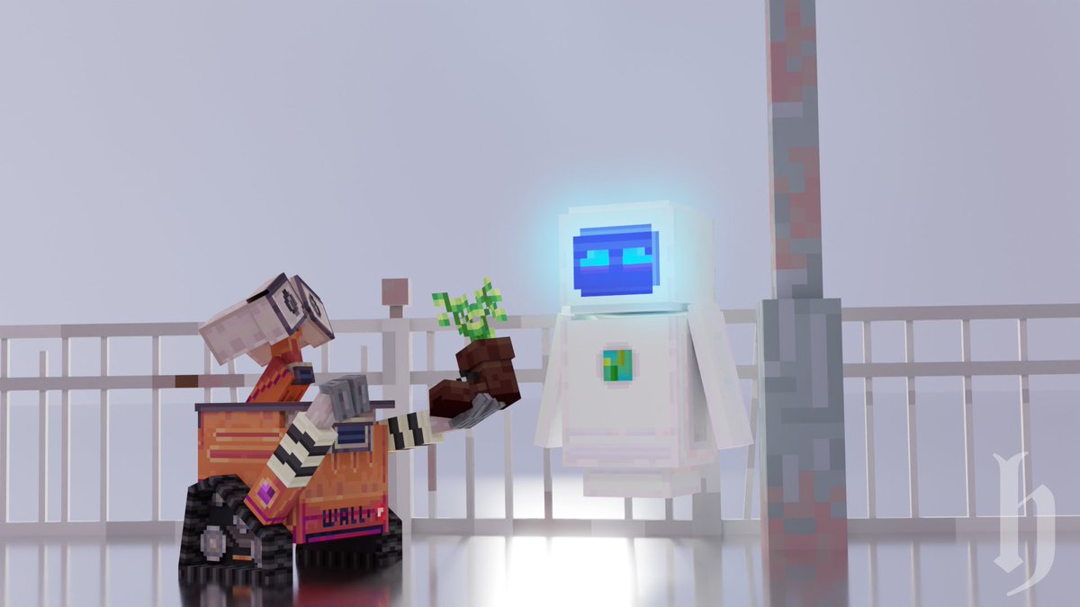Wall-E + Eve isn't that cute? Made in <a href="/blockbench/">Blockbench</a> 

#minecraft #minecraft建築コミュ #Minecraft違法建築イベ  #lowpoly #pixelart 

(The previous tweet was deleted due to an error)