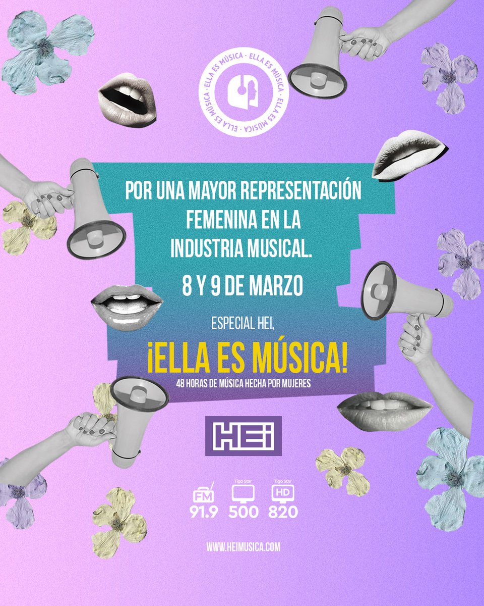 heinowpy's tweet photo. Luchemos por una industria con igualdad de condiciones para tod@s y una mayor representación femenina. 🟣💪✨💪 Prendete a ‘ELLA ES MÚSICA’ 48 horas de música hecha exclusivamente por mujeres. 🎶
Desde todas las plataformas de #HEiMusica este 8 y 9 de marzo. 🎙🎶 https://t.co/pHKh6e6BNc