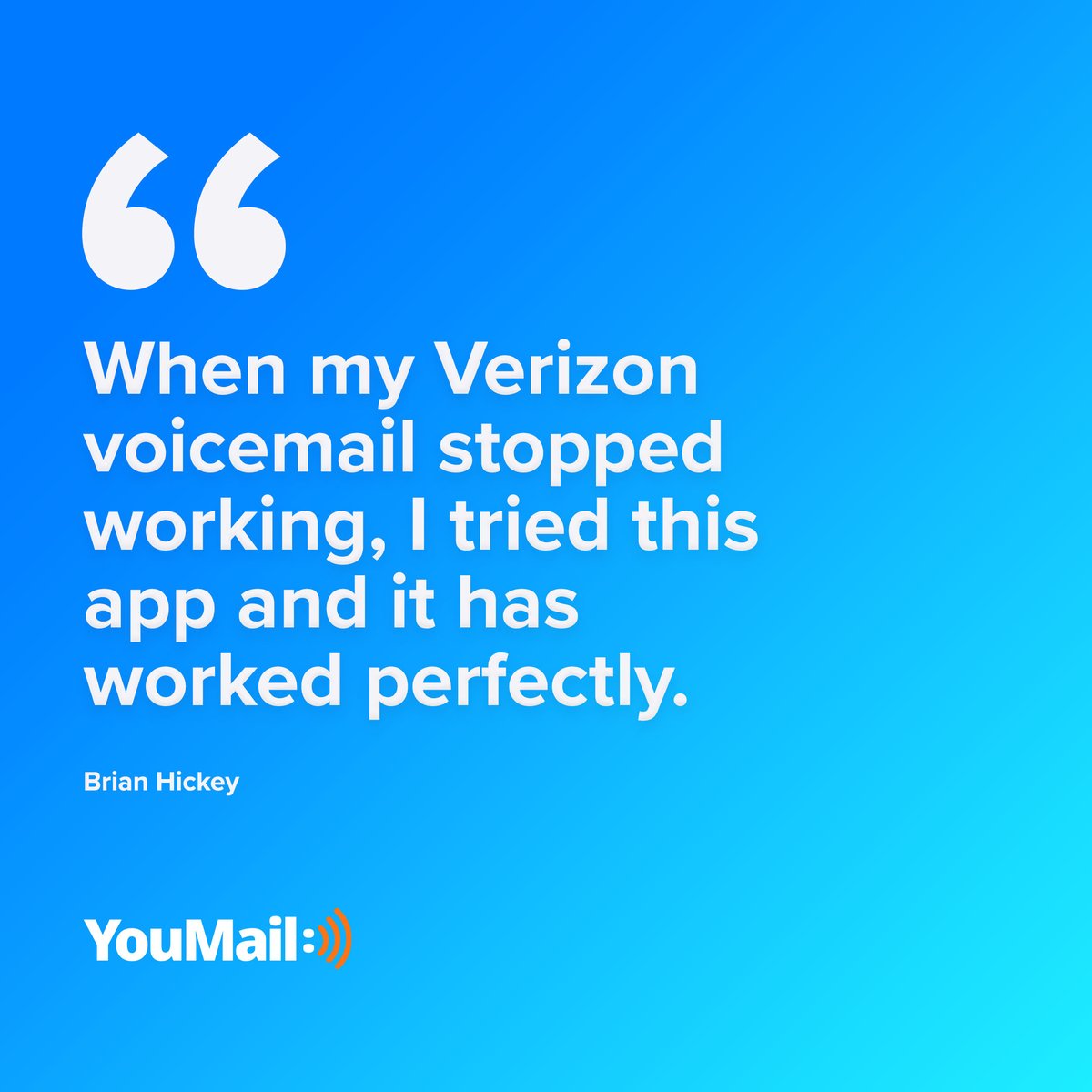 youmail's tweet image. &quot;When my Verizon voicemail stopped working, I tried this app and it has worked perfectly.&quot; - Brian Hickey | Over 150K Positive reviews and counting.
#VisualVoicemail #CustomerTestimonial