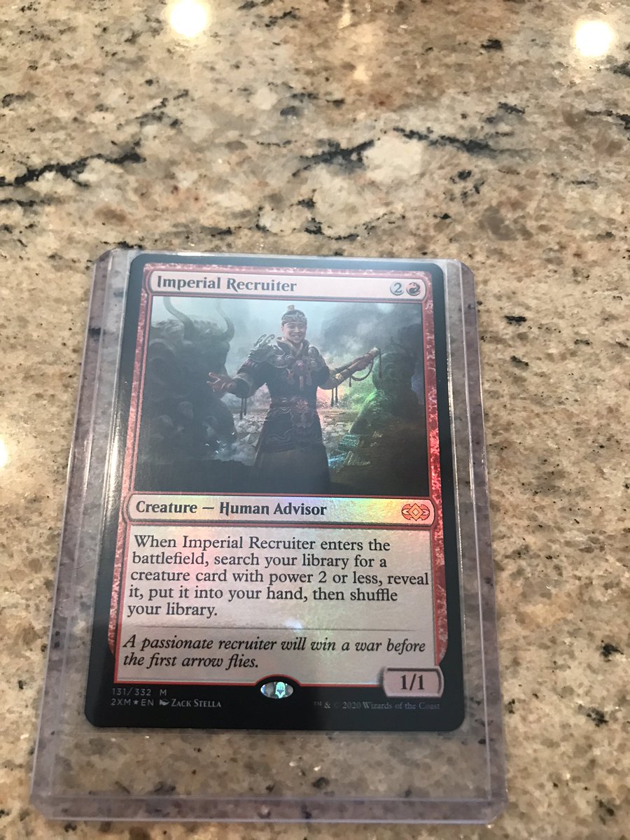 MTG_TCG1's tweet photo. My first #MTG card successfully in the top loader.
Imperial Recruiter foil mythic from my double masters draft booster box.
#Mint_Condition straight from the pack: $35
#Tradingcards #TCG #MagicTheGathering #mtgbuysell #MTGTimespiral #MTGArena https://t.co/hQxGLL0BP8