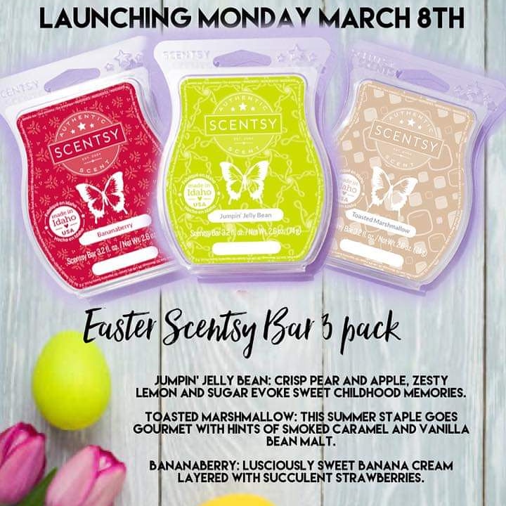 Easter Scentsy Bar 3 pack
#scentsy #scentsybar #fragrance #scent #jumpnjellybean #toastedmarshmallow #bananaberry