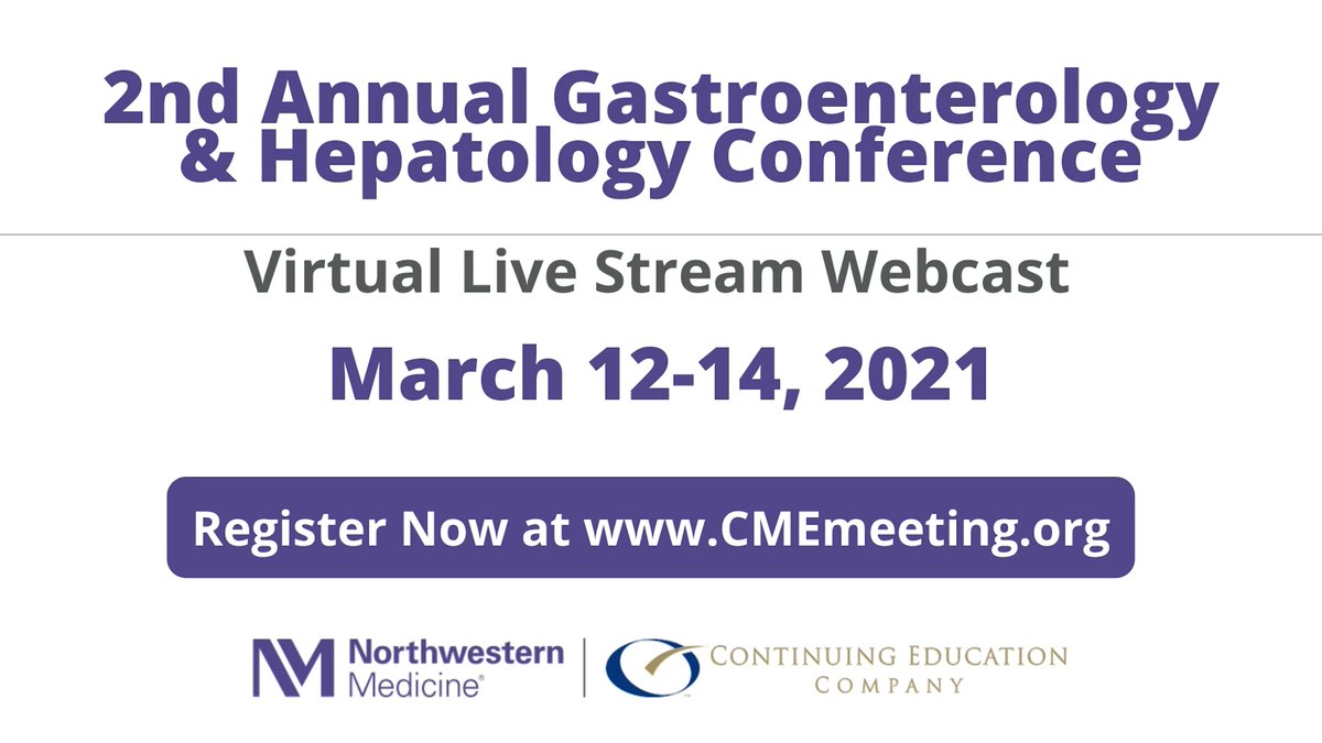 Don't miss out on the upcoming 2nd Annual #Gastroenterology &amp; #Hepatology Conference next weekend! This Virtual LIVE streaming event is a joint effort between CEC and <a href="/NorthwesternMed/">Northwestern Medicine</a>. 

<a href="/NMGastro/">Northwestern Medicine Digestive Health Institute</a> <a href="/NUFeinbergMed/">Northwestern Feinberg School of Medicine</a> #MedEd #CME #MedTwitter #NorthwesternMed cmemeeting.org/cme-conference…
