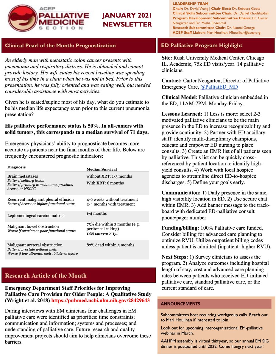 Humbled to highlight the <a href="/RushPalliative/">RushPalliative</a>/<a href="/RushEmergency/">RUSH Emergency Medicine Residency</a> program in @ACEPNow's newsletter.  Also included are several surprising prognostication #pearls. #MedTwitter