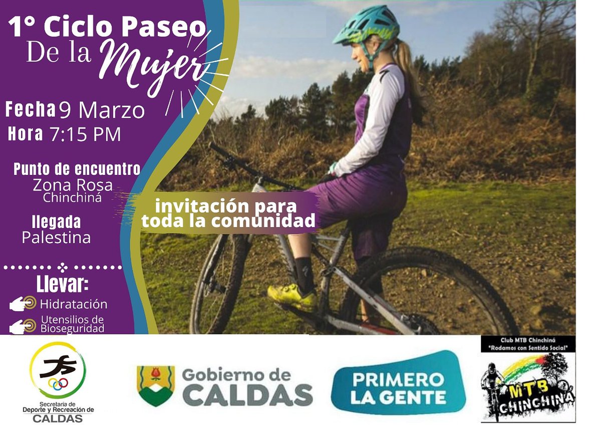 No te pierdas el primer ciclopaseo en homenaje a la mujer, recuerda cumplir con todos los protocolos de bioseguridad y llevar hidratación. Te esperamos!!!

En deporte #PrimeroLaGente