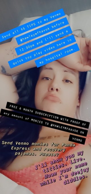 Going in for emergency surgery in 10 mins. Send me #venmo monies of any amount $3 and up to receive a<a href="/tag/donate"class="tags"><span>#donate</span></a><a href="/tag/payitforward"class="tags"><span>#payitforward</span></a><a href="/tag/pajamas"class="tags"><span>#pajamas</span></a><a href="/tag/pandaexpress"class="tags"><span>#pandaexpress</span></a><a href="/tag/venmo"class="tags"><span>#venmo</span></a>