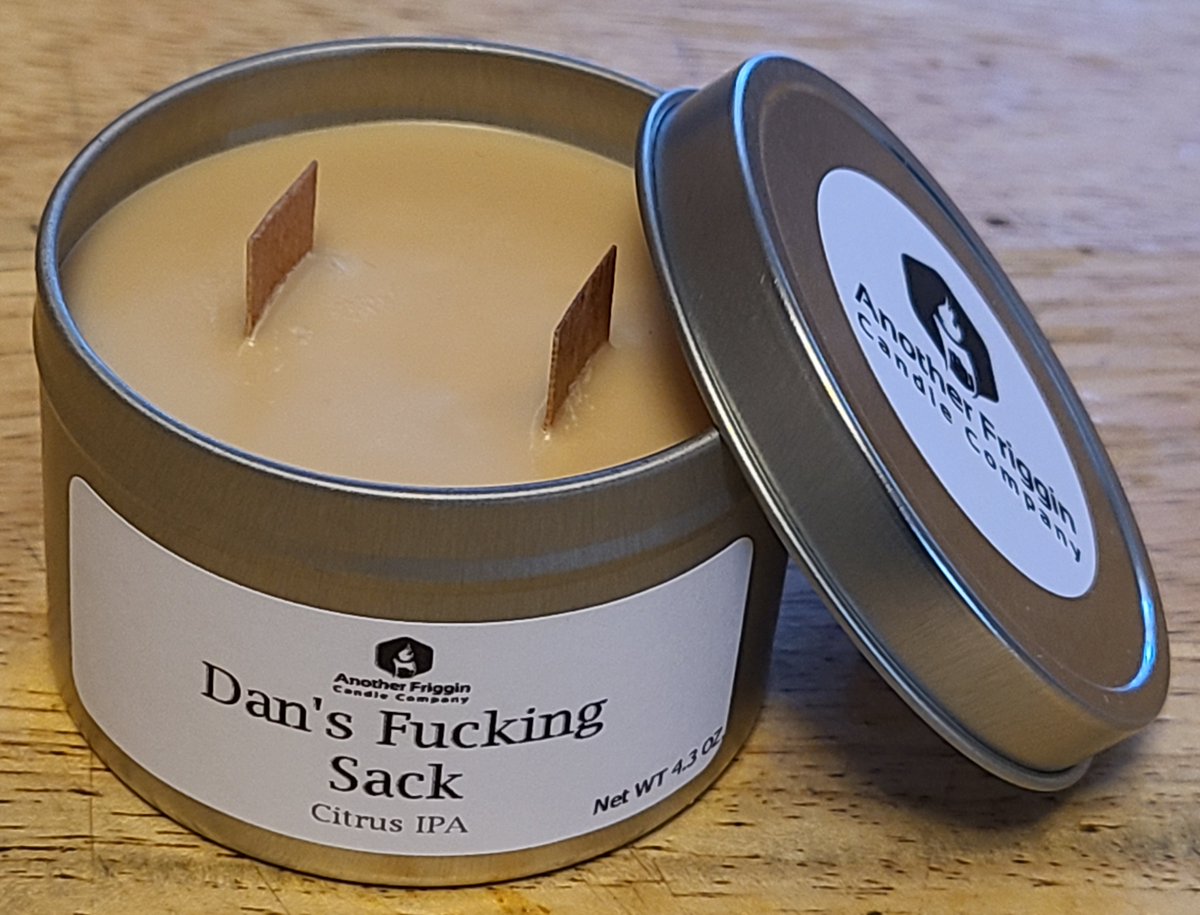 CandleFuggin's tweet photo. Dan's Fucking Sack is a Citrus IPA scented candle inspired by @FourthRoomBrew. Available soon on https://t.co/9HwtHu9BWg. Support us on @kickstarter!

https://t.co/79HH0lxrM9 https://t.co/CGAiZQmPSm