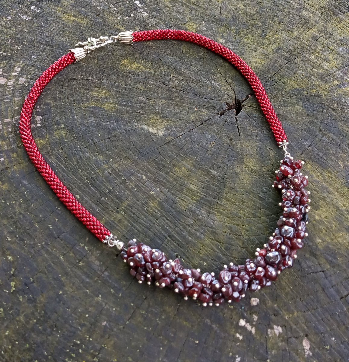 21' #Garnet necklace. Red seed bead #necklace. #Gemstonenecklace #Flappernecklace in my #Etsy shop etsy.com/listing/854402…
