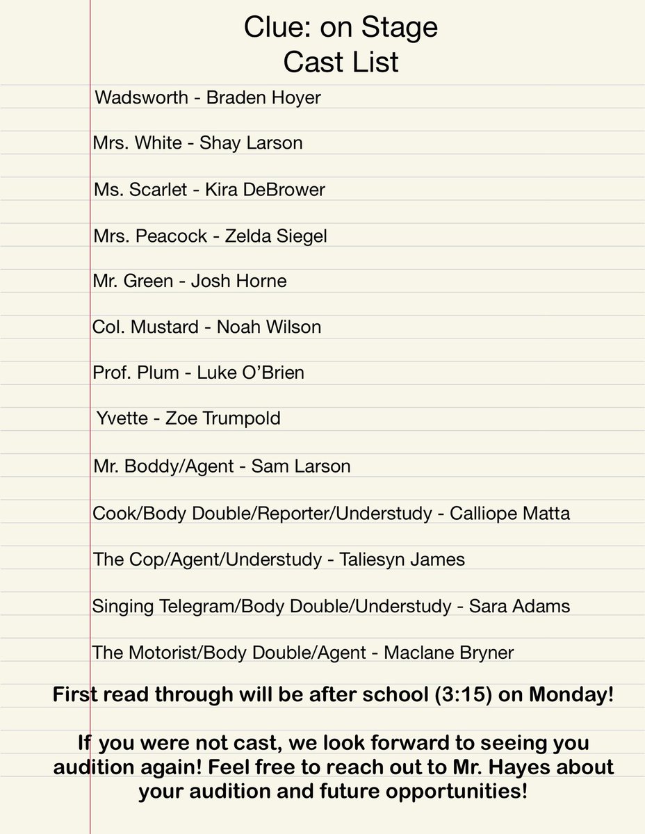 Congratulations to the cast!!!