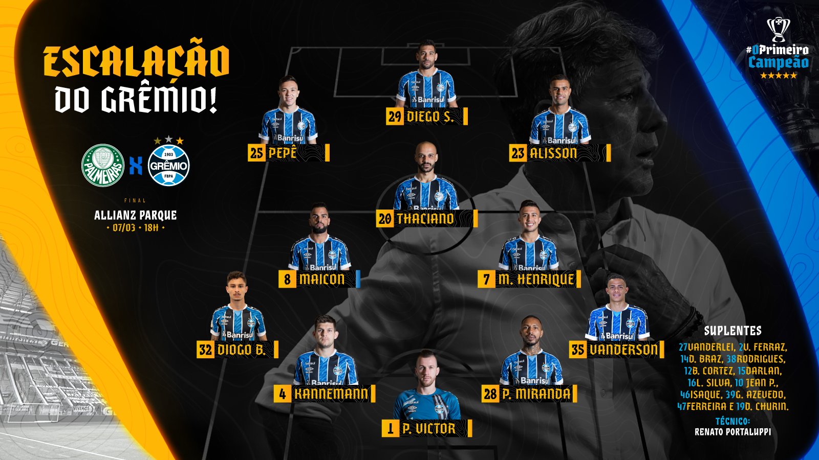 Grêmio FBPA - 📋ESCALAÇÃO DO TRICOLOR! 🇪🇪 #GRExYPI