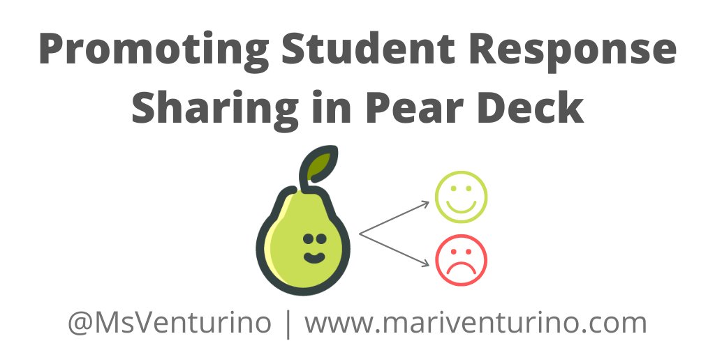 MsVenturino's tweet photo. NEW Post --> Promoting Student Response Sharing in Pear Deck! Check out this great way to have students volunteer to share their ideas. Great for online or in-person learning. Read more here: https://t.co/MUsQdkUqc0 #SUHSDlearns #PerfectPear #edchat #tlap #ditchbook https://t.co/NQQwaA89bz