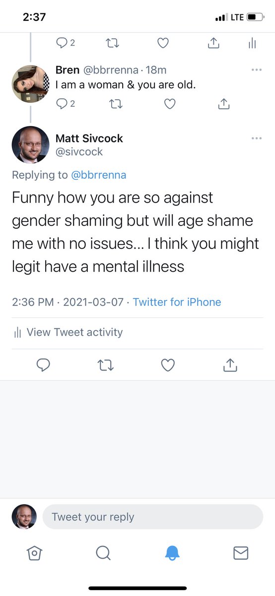 sivcock's tweet photo. Funny how the “all inclusive society” will call everyone out for gender shaming but will age shame without thinking twice. And then block you for calling out their garbage @tbaytalks https://t.co/IETkE4LZMy