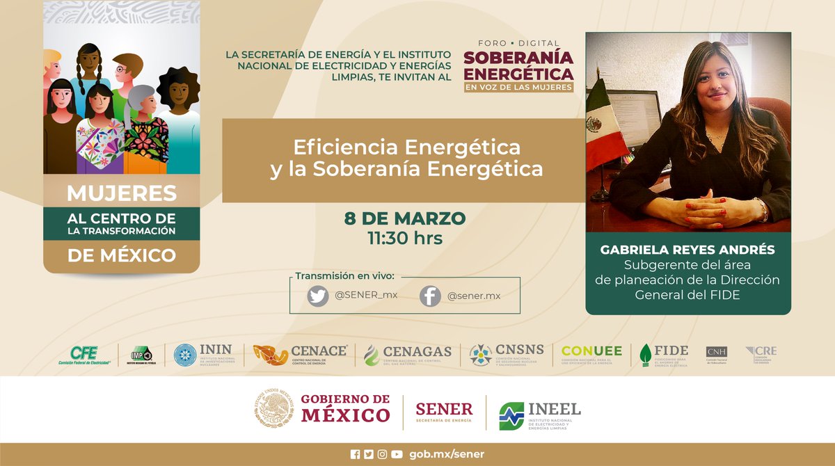 fidemx's tweet photo. El 8 de marzo a las 11:30, Gabriela Reyes Andrés, Subgerente del área de planeación de la Dirección General del @fidemx presenta la ponencia "Eficiencia Energética y la Soberanía Energética"

En el FIDE las mujeres trabajan con energía
#MujeresAlCentro #MujeresEnLaTransformacion https://t.co/jIbeMnPdbk