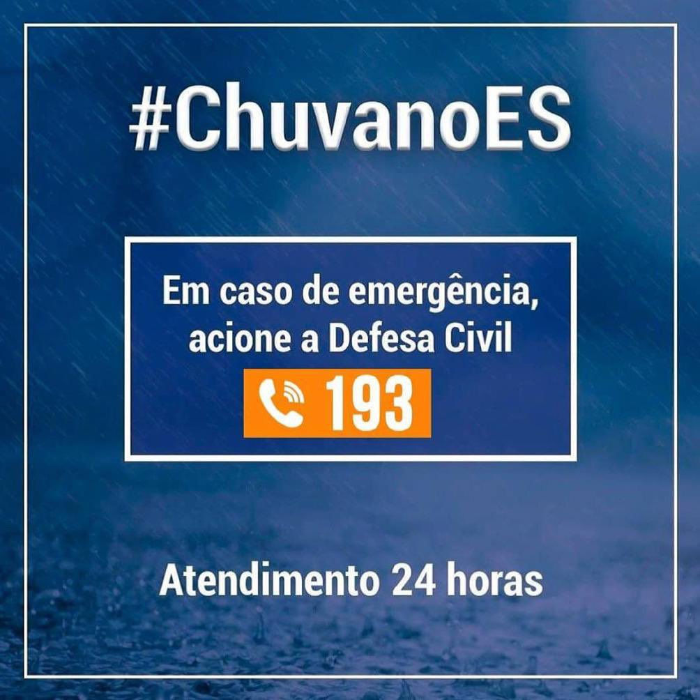 Casagrande_ES's tweet photo. Estamos atentos e acompanhando, através da Defesa Civil Estadual, os impactos ocasionados pelas chuvas ocorridas nas últimas horas. Em caso de emergência, ligue 193. https://t.co/vv2eA4XCZE
