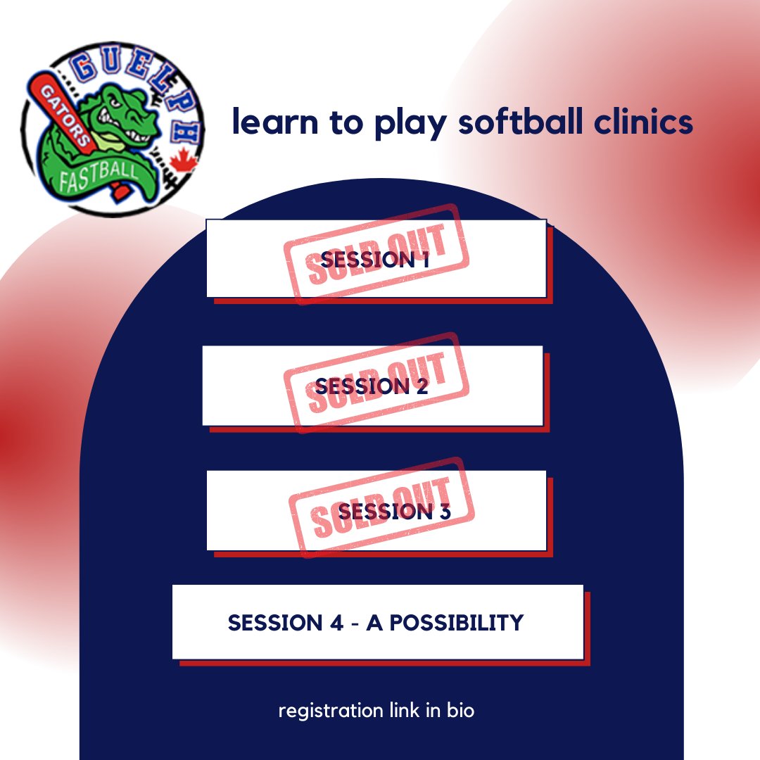 Exciting news!!!
Sessions 1 - 3 are sold out!
Session 4 we will make it happen if you want it! Please email president@guelphminorsoftball.ca if you are interested in participating in this session. We will arrange for it if there is enough demand.
#guelphlife #TeachThemYoung