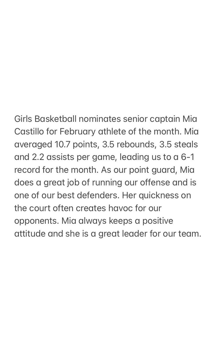 girls basketball athlete of the month nominee