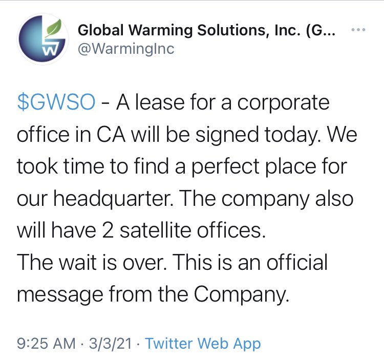 slfairless's tweet photo. $GWSO New office spaces became official 💪🏼 

Game changing battery tech 🔥 

Thanks for the chart @Jcazz17 #BANTgo @ban_tgo #EV #Battery #Technology #CleanEnerhy #StocksToWatch https://t.co/yhkyWX9Mbc