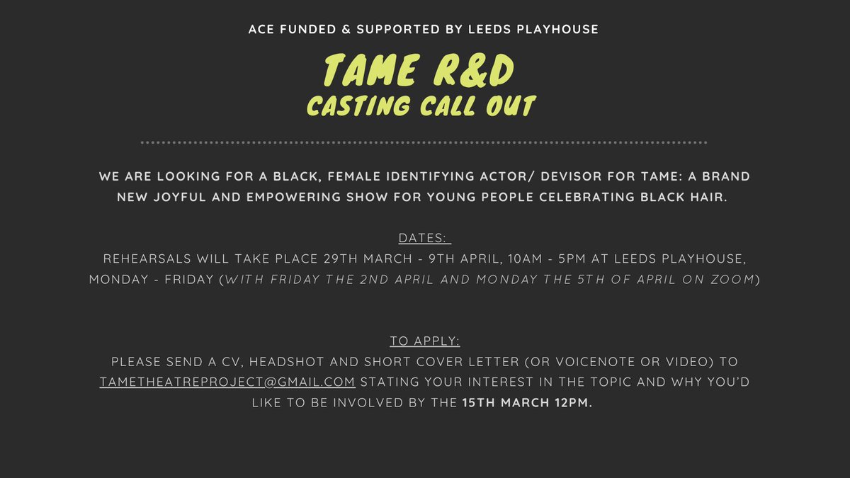 We are looking for an actor/ devisor for an R&amp;D project in Leeds.
More info below 🔗docs.google.com/document/d/1Yt…
