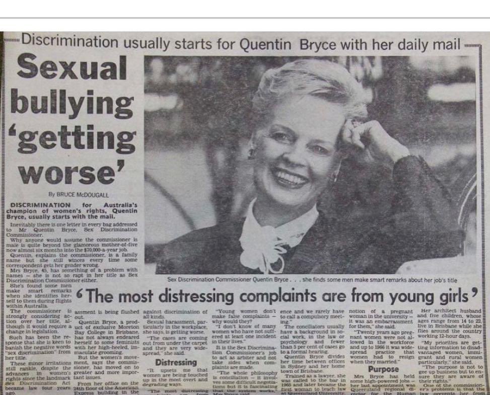 Plus ca change? The observations of Quentin Bryce in 1989 when she was Sex Discrimination Commissioner. Happy #iwd2021 sisters! Don’t just get mad, get elected.  #womenshistorymatters