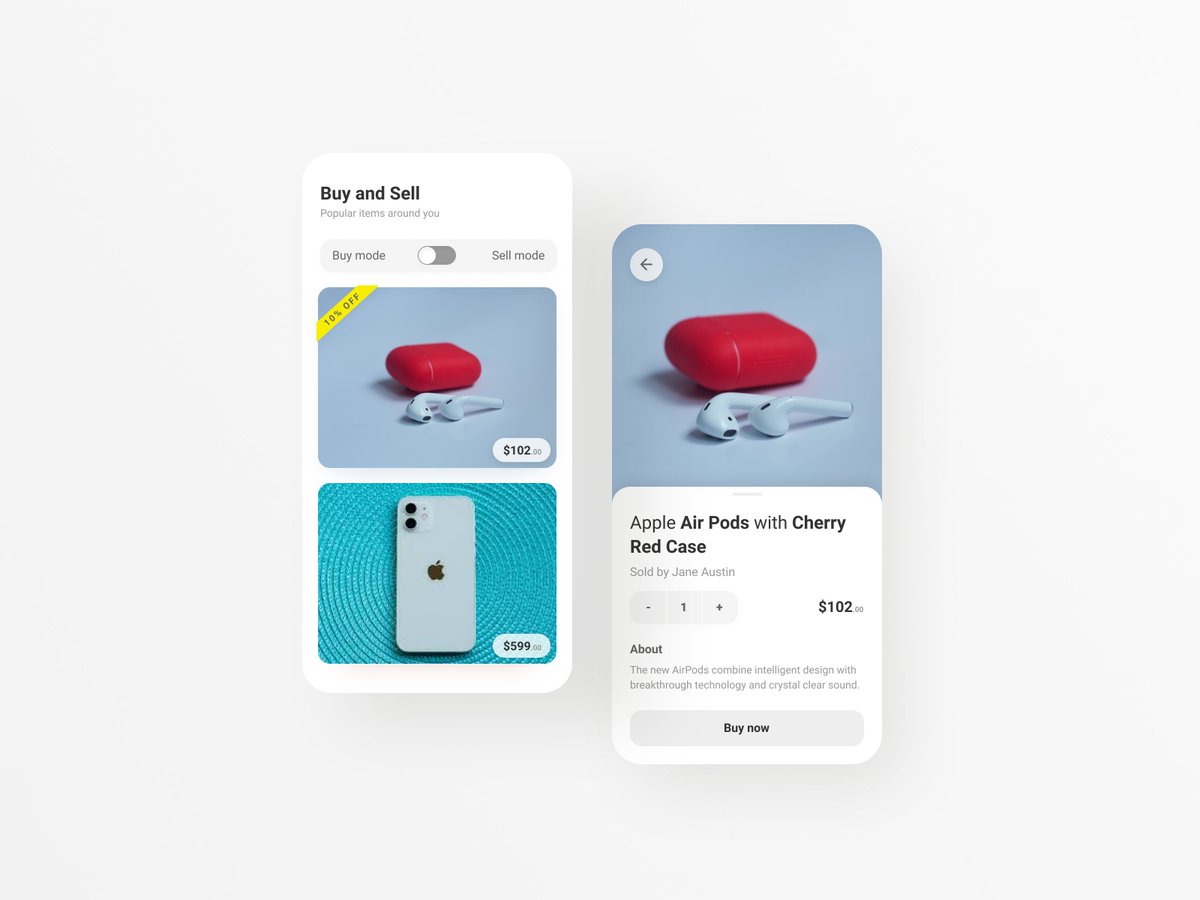 Buy and Sell app concept.

#ui #uiux #uidesign #appdesign #ux #uidailychallenge #uidaily #interface #userexperience #dailyui #buysell