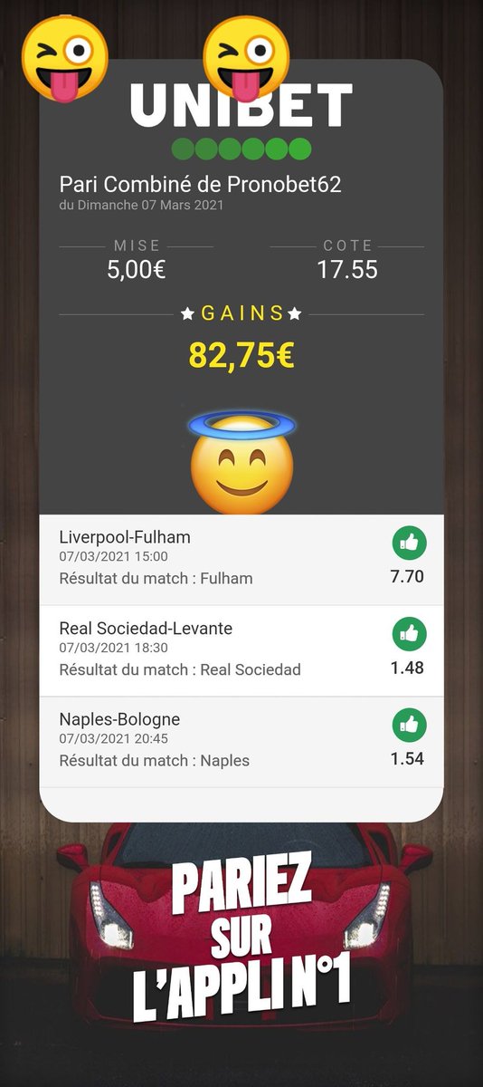 SubNicoz's tweet image. 5€ de Freebet @UnibetFrance , bien rentabilisé la team 😍😍😍