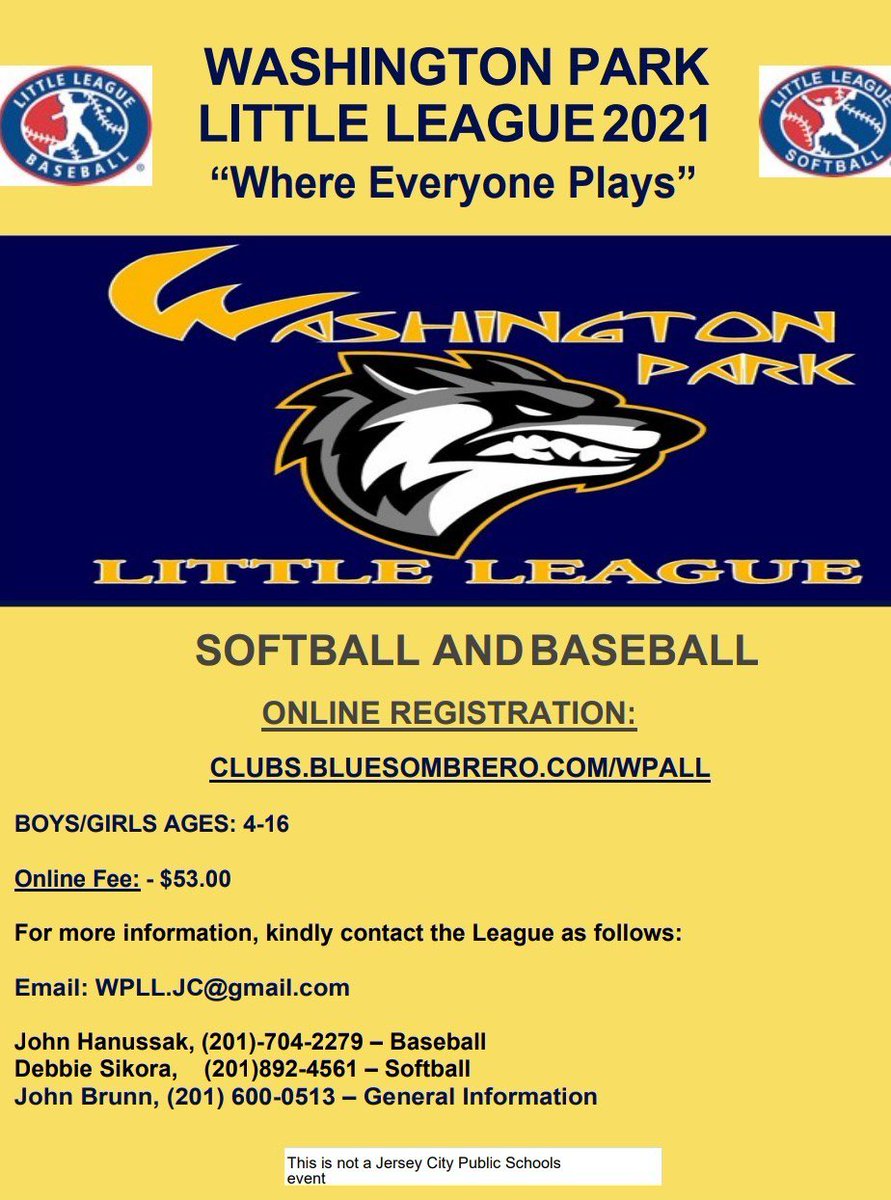 Washington Park Little League Registrations!!!