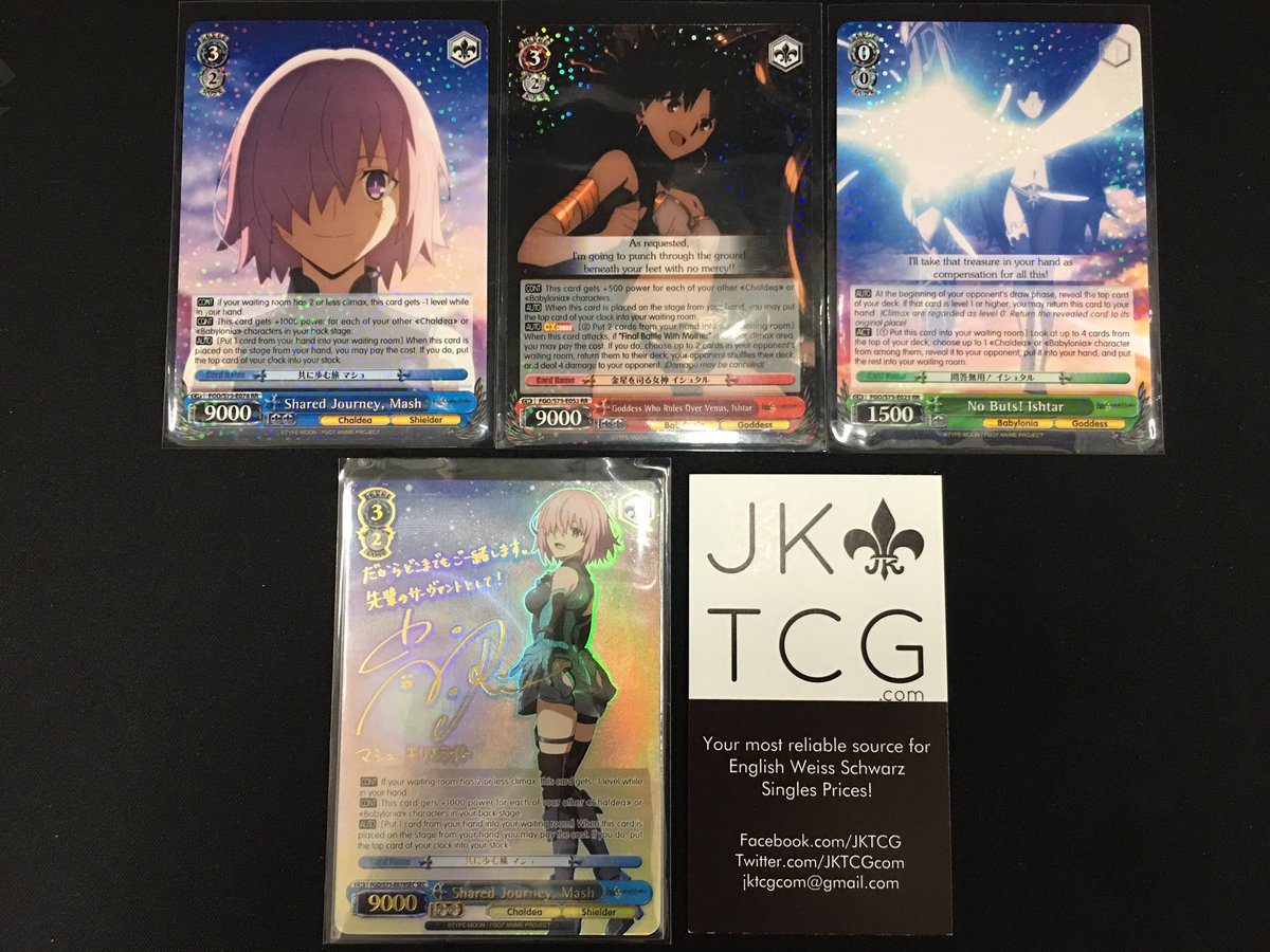 JKTCGcom's tweet photo. EN FGO Singles restocked! 
https://t.co/A87zogJPuY 
#wstcg https://t.co/jDEO6pvGIb