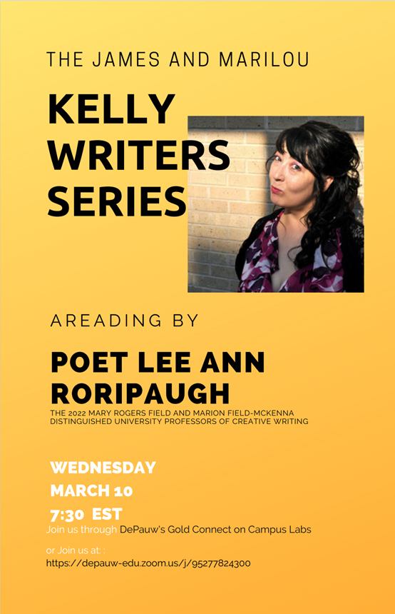 KellyWriters's tweet photo. What's this?  A Kelly Writers Series reading?

Join us online at 7:30pm this Wednesday to hear poetry from acclaimed author Lee Ann Roripaugh!  

P.S. @depauwu students, she's going to be the 2022 Mary Rogers Field and Marion Field-McKenna visiting Professor of Creative Writing! https://t.co/AlN13Vbqbx