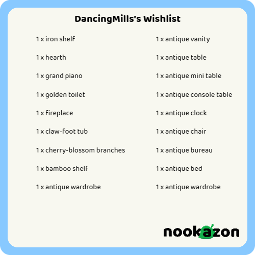 Megan13570503's tweet photo. My Nookazon wishlist:
My username is DancingMills https://t.co/zY0fWtaHsd